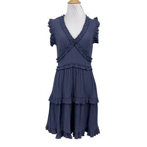 Pinch Dress Womens M Medium Violet V Neck Ruffle Sleeveless Smocked Waist Tiered
